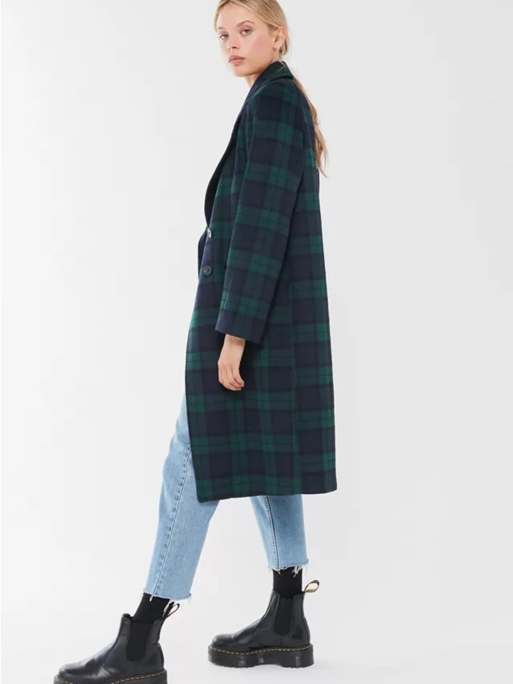 Avec Les Filles Green and Navy Plaid long Coat !!